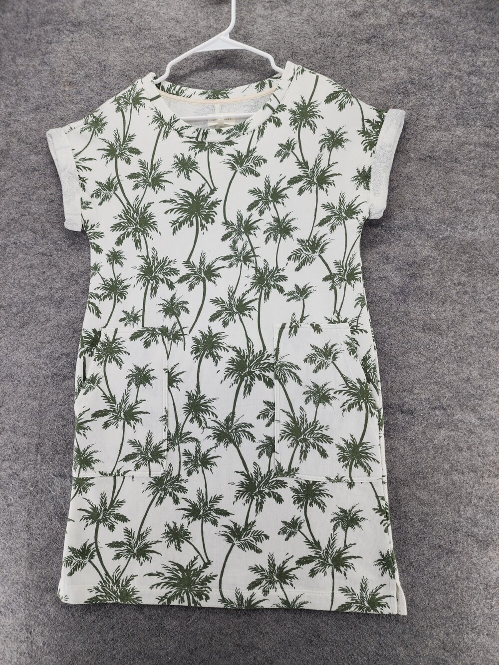 Lou Grey Dress Womens XS Short Sleeve Terry White Green Palm Trees